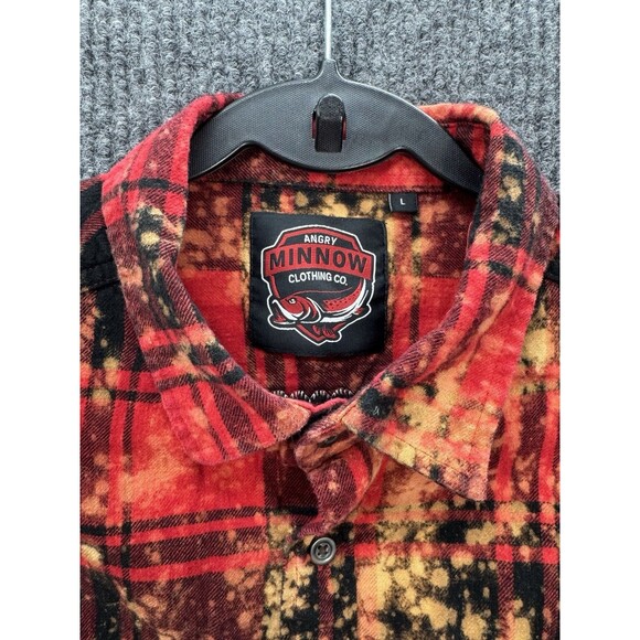 Angry Minnow Vintage Flannel Button Shirt Size Large Red Wonder Woman Plaid - Picture 5 of 10